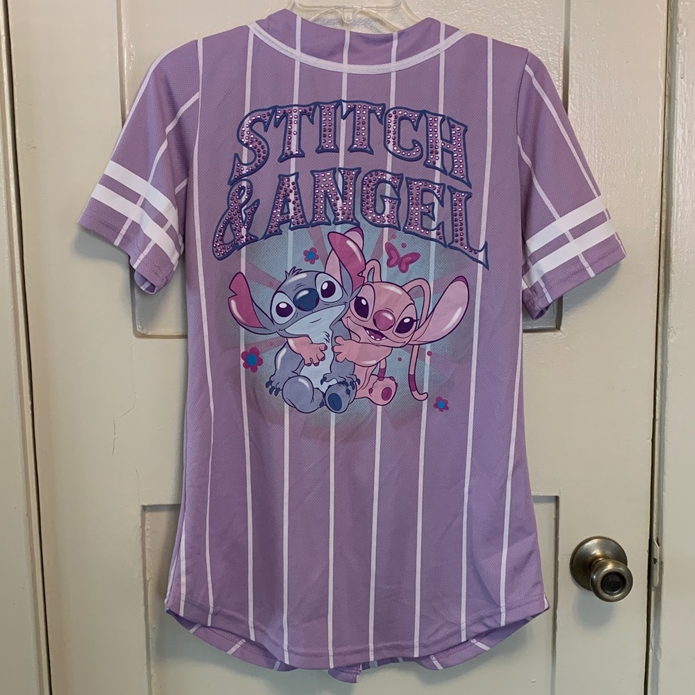 Disney Stitch & Angel Buttoned Down Lavender & White Jersey Sequin Lettering